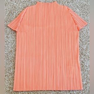 Pleats Please Issey Miyake Bouqet Mockneck Short Sleeve Top Coral Orange JK112